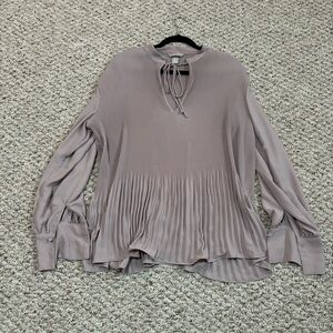 H&M Light Mauve Long Flowy Pleated Blouse, Size Large
